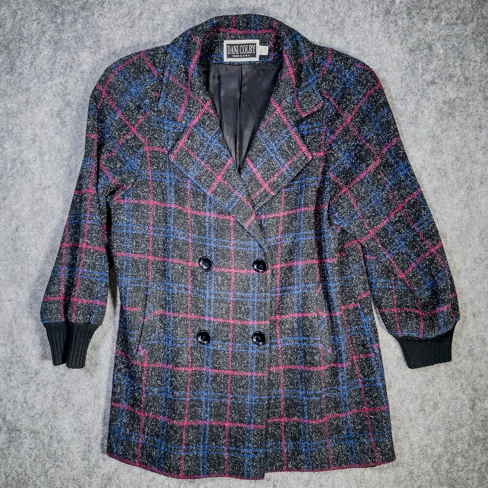 Vintage Dani Colby PeaCoat Women’s Size 8 USA Made Black Check